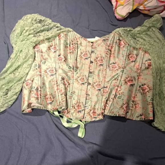 Tops - Floral Lace Sleeve Corset Top